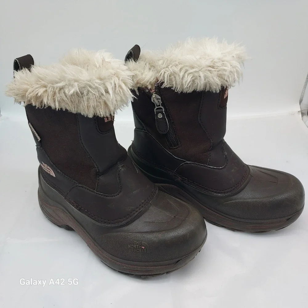 The North Face Girls Heatseeker Waterproof Brown Winter‎ Boots Faux Fur Size 2